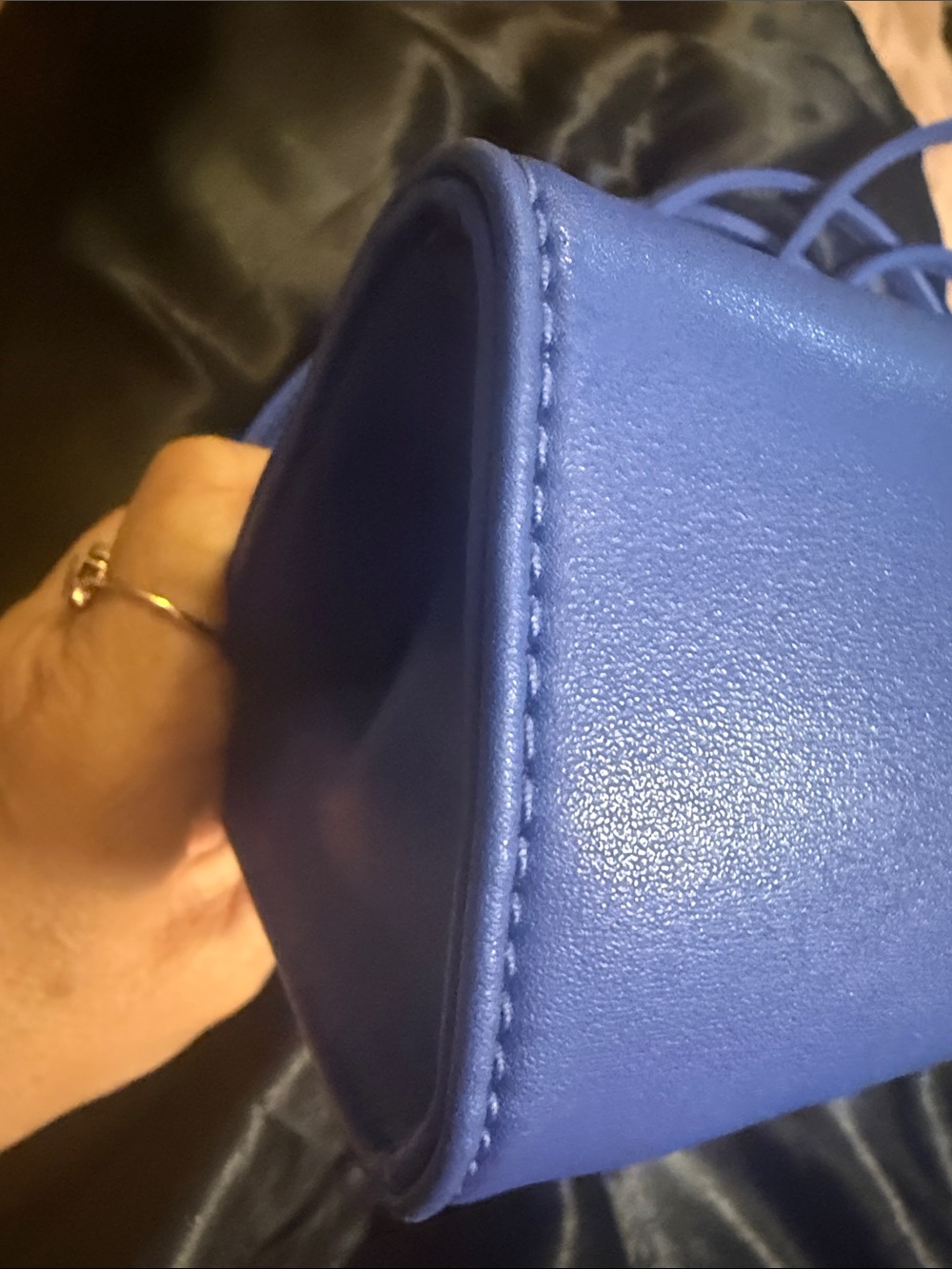 Telfar - Vegan Leather Small Handbag - Blue With Logo on Front - Picture 3 of 5
